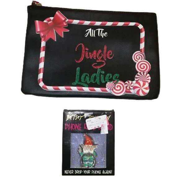 𝅺3/30$ BETSEY JOHNSON Phone Ring Stand & Pouch Christmas Bundle NWT - Picture 1 of 5